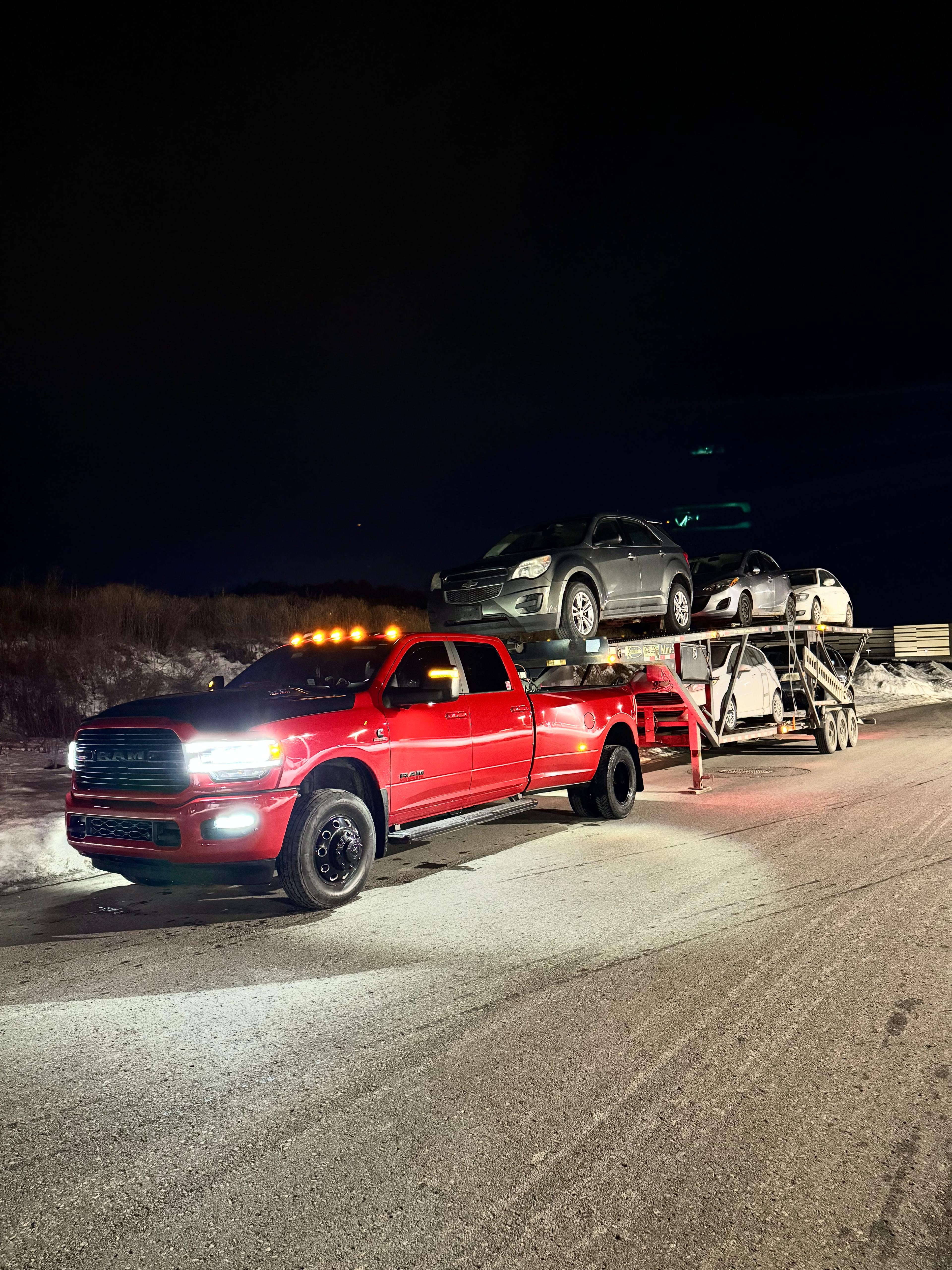 Transport truck at night